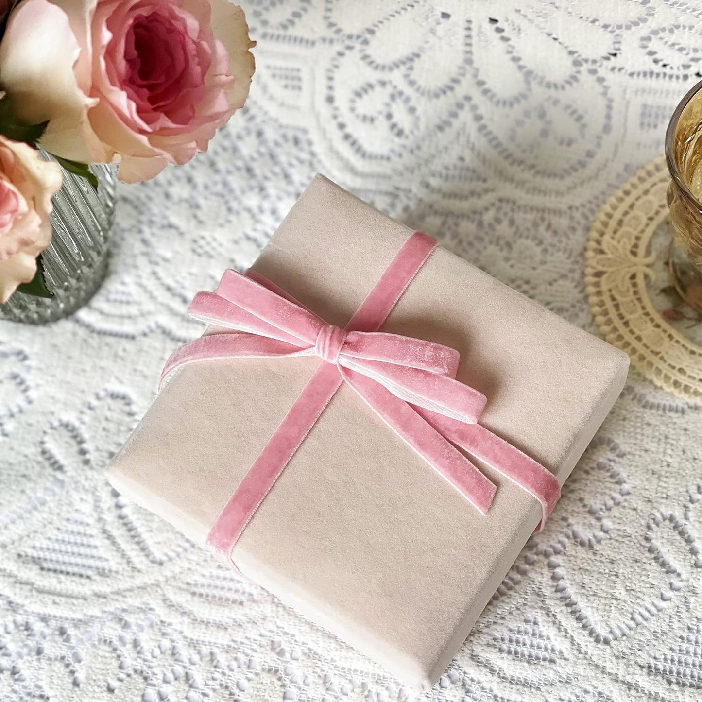 Vintage Pink Velvet Ribbon, 3/8 Inch X 25Yd