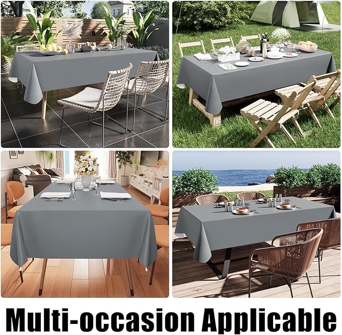 Smiry Rectangle Table Cloth 60x140 Inch, Waterproof Wipeable Vinyl Tablecloths Protector, Oil Spill Proof Plastic Table Cover for Dining, Picnic, Camping, Outdoor, Grey