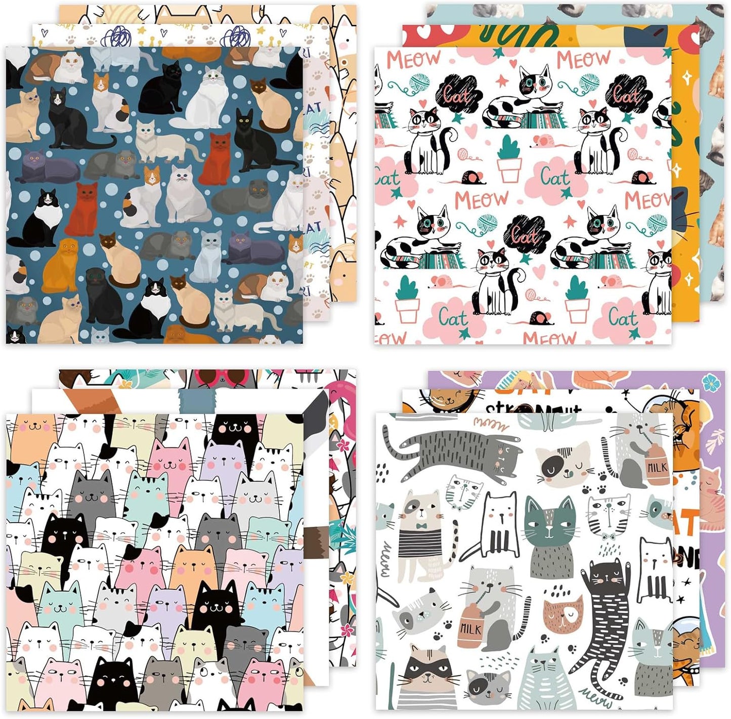 24 Sheets 12 Designs Scrapbook Paper Pad,6"×6” Single-Sided Decopodge Craft Cardstock Paper,Christmas Scrapbooking DIY Decorative Background Cardmaking Supplies.Cat's Life