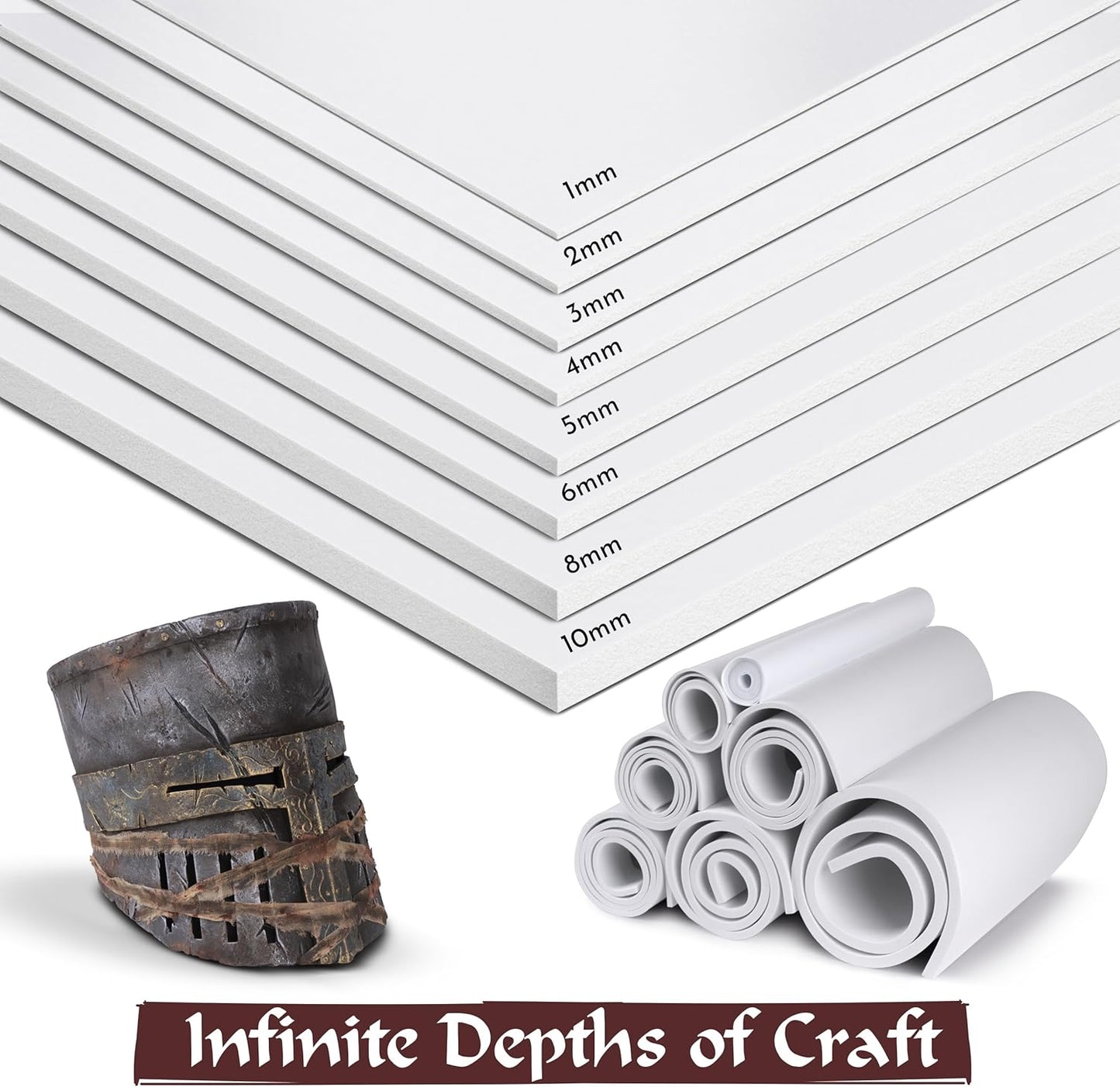 Shape Retention EVA Cosplay Foam 4mm (1mm-10mm) 14x39 inch White or Black High Density EVA Foam Sheets. Premium 85 kg/m3 Heat Shape Material for DIY Convention or Halloween Costumes by The Foamory