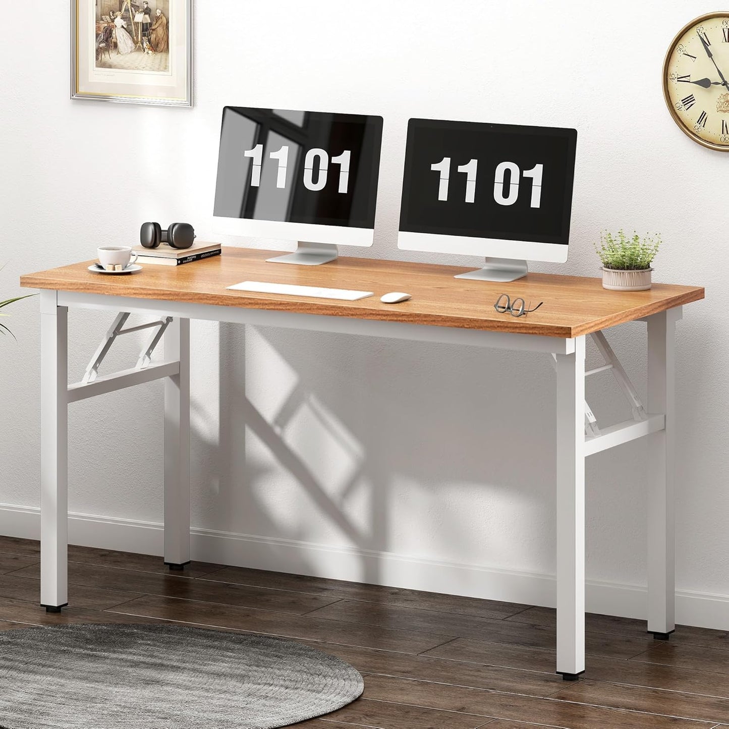 Need 47 inches Computer Desk Office Desk Folding Table with BIFMA Certification Computer Table Workstation,Teak White AC5BW-120