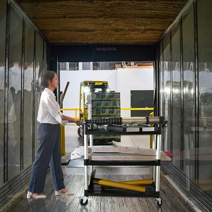 Plastic Commercial Cart Large Size, Restaurant Cart with Wheels Lockable, Heavy Duty Utility Service Cart for Foodservice, Commercial,Office, Warehouse, Black, 40.15X 19.29x 38.97 inches.