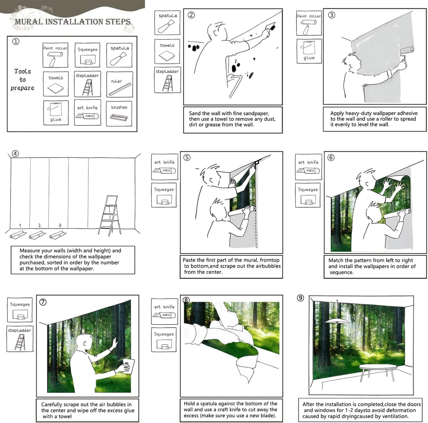 AFZEVEB-Green Forest Wallpaper Natural Landscape Wall murals for Bedroom 136"x96"(Not Peel and Stick)