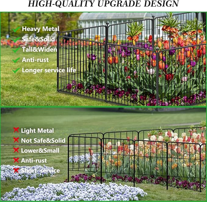 Garden Fence with Gate Metal Fencing Outdoor for Yard, 32in x28ft 12 Panels Outdoor Dog Fence Temporary Fence for Dogs Outside, Rustproof Garden Fencing Flower Bed Edging for Patio