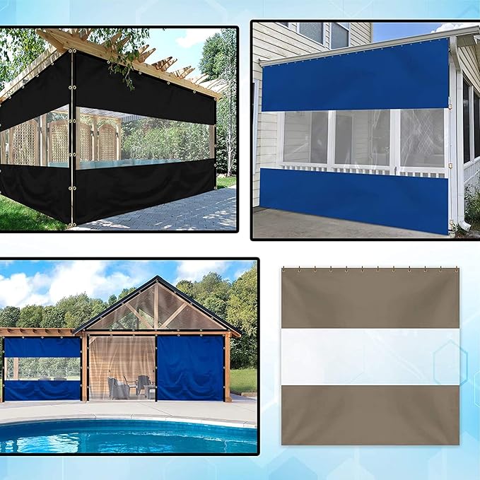 Covers & all Outdoor Clear Panel Curtain, 12 oz Vinyl Outdor Curtains for Patio, Waterproof & Weather Resistant Tarp with Brass Grommets for Pergola, Porch, Gazebos, Balcony (9’ H x 12’ W Feet, Beige)