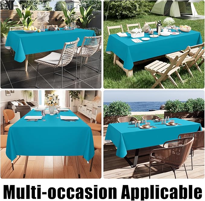 Smiry Rectangle Table Cloth 60x120 Inch, Waterproof Wipeable Vinyl Tablecloths Protector, Oil Spill Proof Plastic Table Cover for Dining, Picnic, Camping, Outdoor, Turquoise