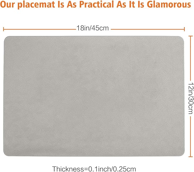 Vinyl Placemats Set of 4 Heat Resistant Easy Clean Non-Slip Place Mats for Dining Table. Faux Leather Waterproof Stain Resistant Wipeable Washable PU Table Mats(4, Light Gray)