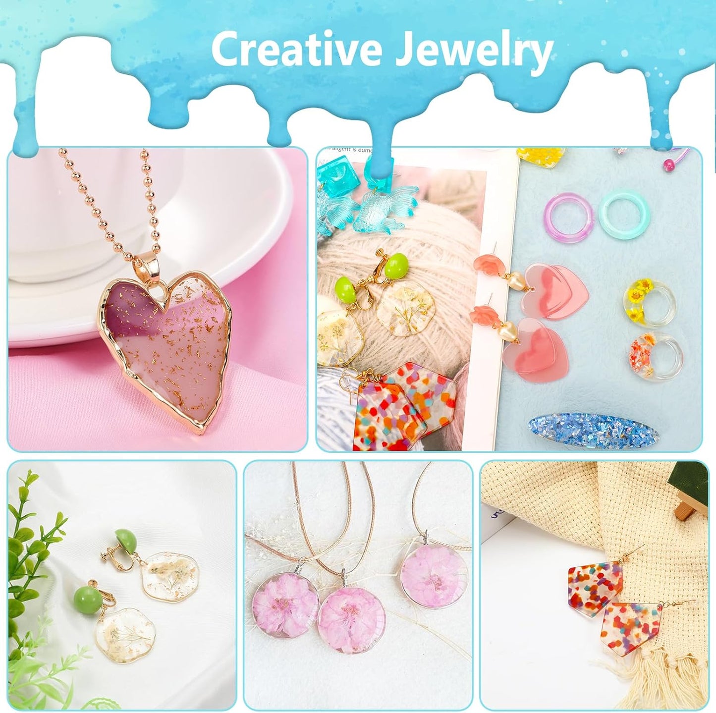 UV Resin Jewelry Making Kit, 400g Crystal Clear Resins with Light and Molds, DIY Jewelry Making Resin Kits, Resina Starter Kit for Keychain, Hair Clip and Earring