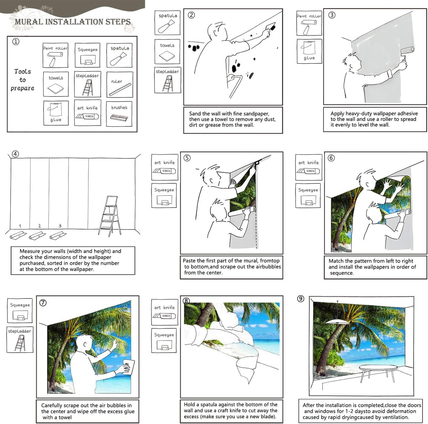 AFZEVEB-Beach Wall Mural Tropical Palm Tree Landscape Wallpaper for Bedroom 159"x107"(Not Peel and Stick)