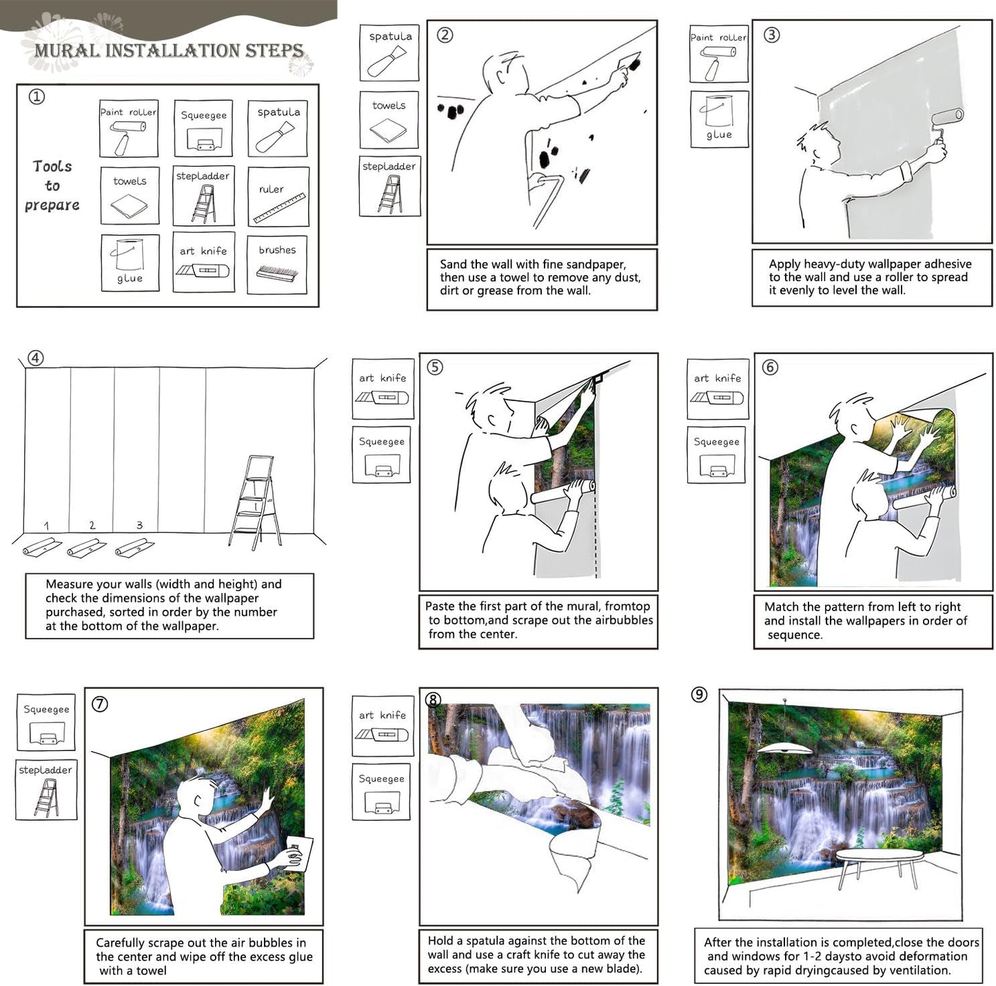 AFZEVEB-Green Waterfall Nature Landscape Wallpaper Wall murals for Kids Room 114"x74"(Not Peel and Stick)