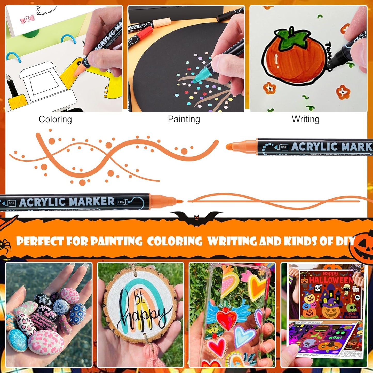 30 Colors Waterproof Dual Tip Acrylic Paint Pens, Dot & Fine Tip Premium Coloring Drawing Markers Set for Wood, Rock Painting, Canvas, Glass, Ceramic Surfaces and DIY Crafts Making Art Supplies