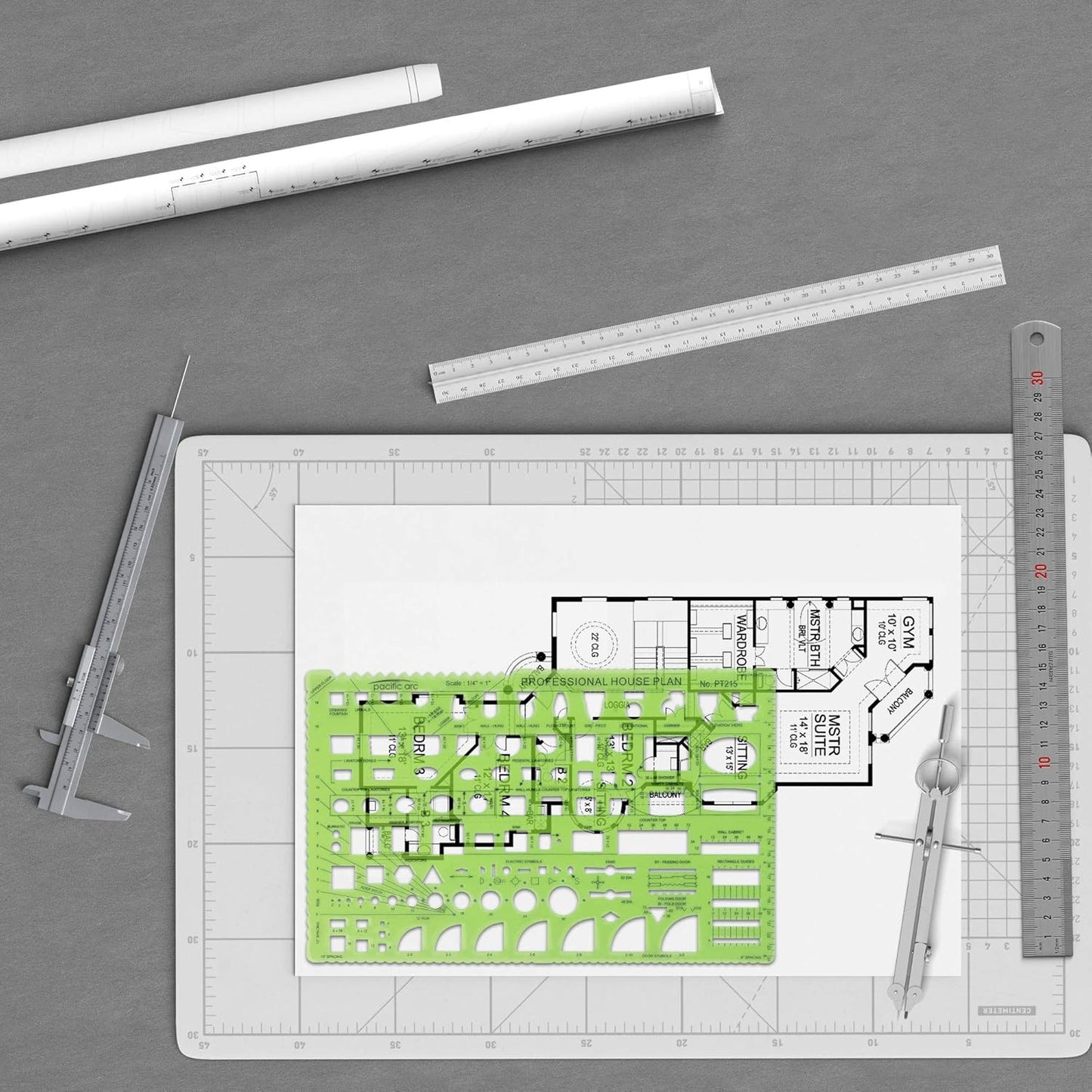 Pacific Arc Professional House Plan Template Guide, with Doors, Appliances, Plumbing Fixtures