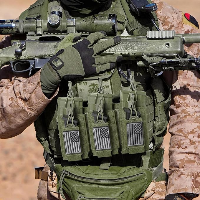 Open-Top Single/Double/Triple Molle Mag Pouch for 5.56mm M4 M16 AK AR Glock M1911 9mm Elastic Rifle Magazines Pistol Mag Pouches Holder Carrier with USA Flag Patch