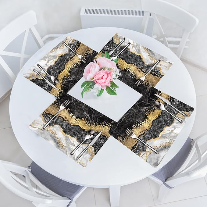 Placemats Set of 4 - Faux Leather Heat Resistant Placemats for Dinner Table, Non-Slip Waterproof Oil-Proof Washable Reusable Placemat for Indoor Outdoor Kitchen Decor, 15.75In*11.81In