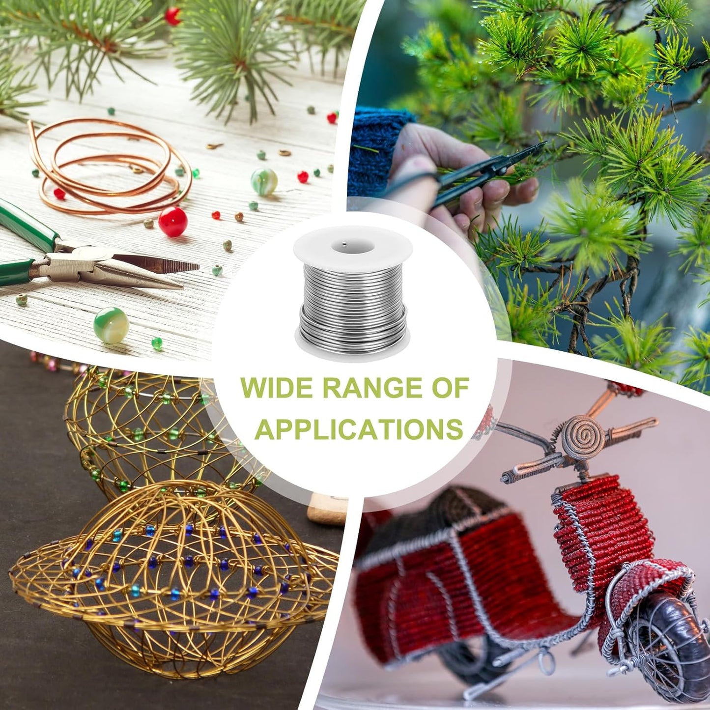 MECCANIXITY 12 Gauge Anodized Aluminum Craft Wire Bendable Bonsai Training Wire 98 Feet 2mm for Sculpting Crafts Wreath Floral Beading Jewelry Making, Silver Tone