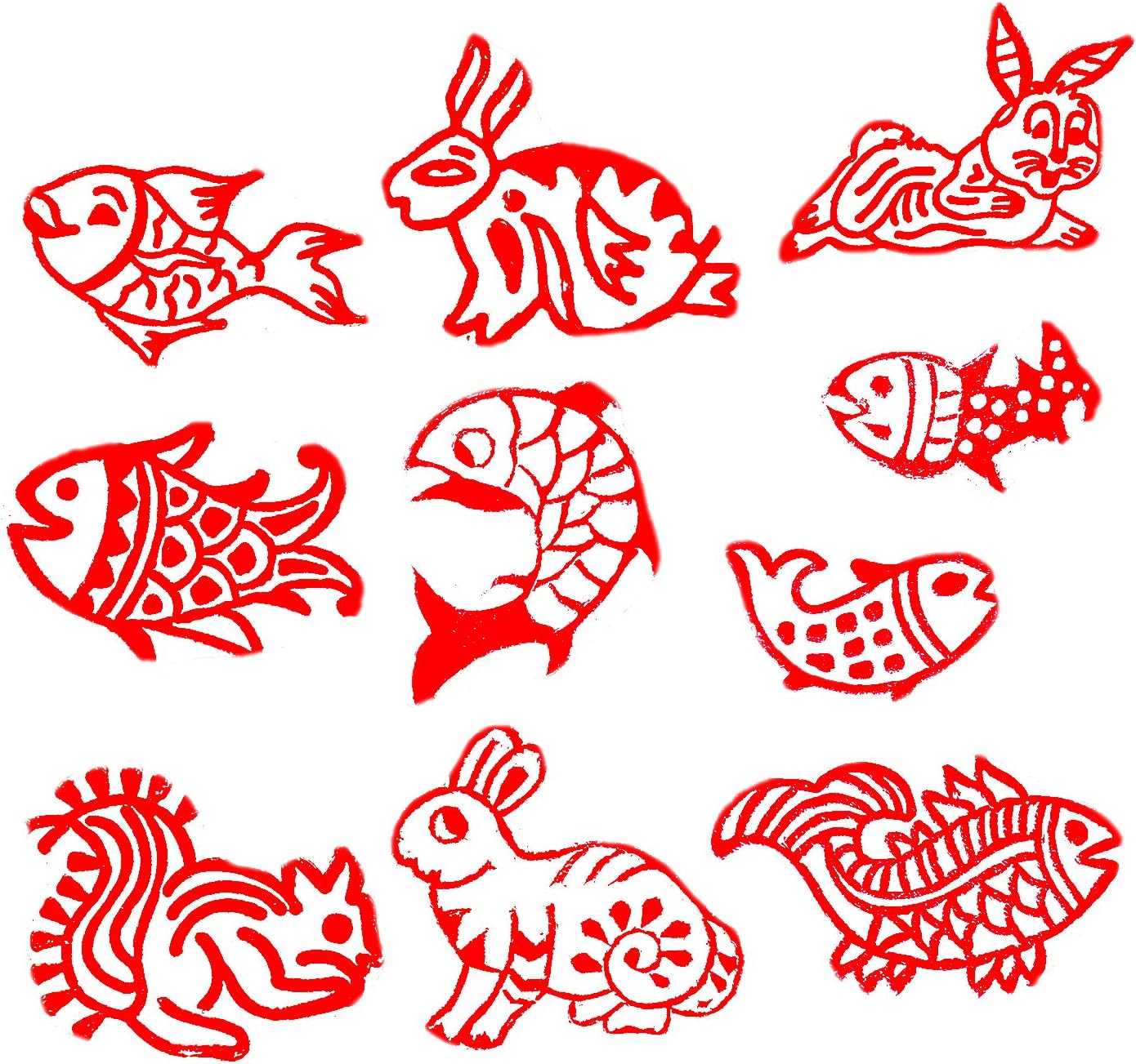 Royal Kraft Animal Wooden Printing Stamps (Set of 10) - DIY Henna Fabric Textile Paper Clay Pottery Blocks Htag2175