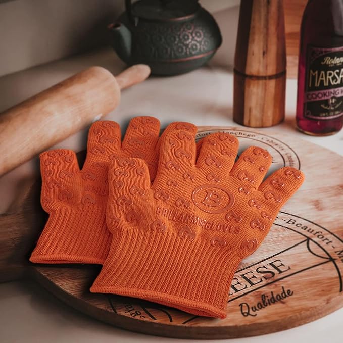 Grill Armor Oven Gloves – 932°F Heat, Fire & Cut Resistant Mitts for BBQ, Grill, Cooking, Grilling, Baking, Smoker & Fire Pit