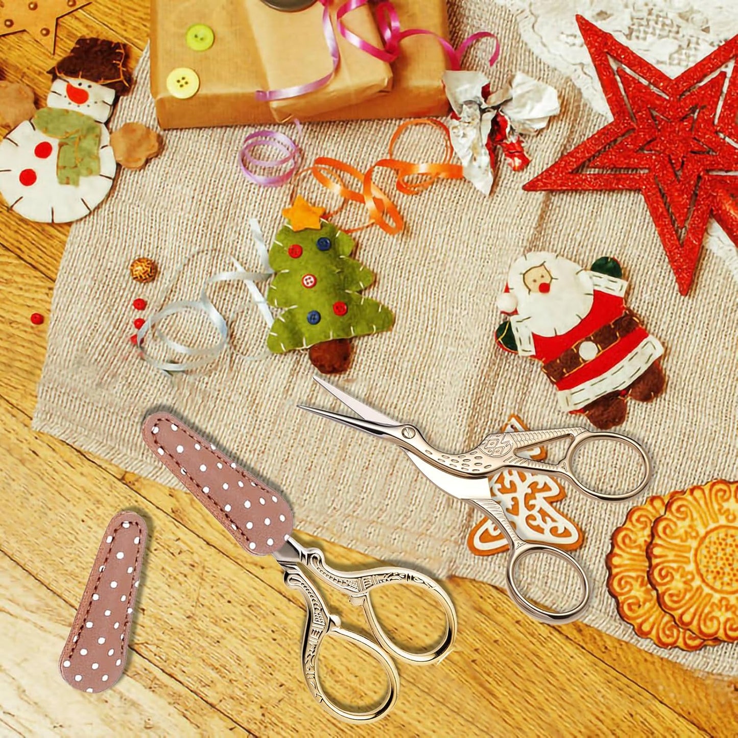 BIHRTC Small Sewing Scissors with Leather Cover Stainless Steel Scissor 3.6inch Gold Office Scissors DIY Tools Dressmaker Small Shears for Sewing Crafting Art Work Threading Needlework