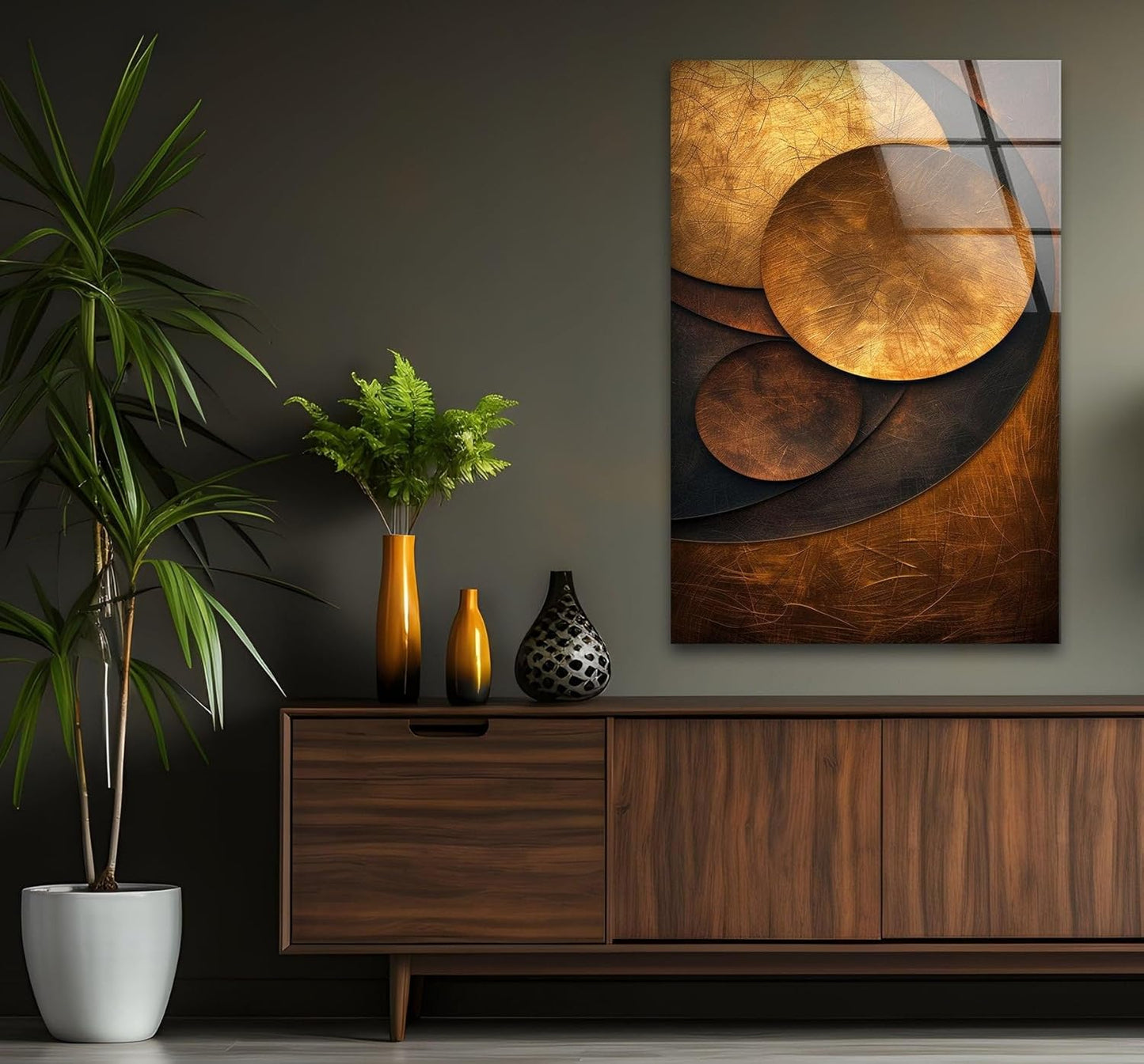 My Photostation.com 18Wx28H'' Bronze Art Deco Geometric Motifs Glass Wall Art Tempered Glass Printing Wall Decor Large Wall Art Wall Hangings