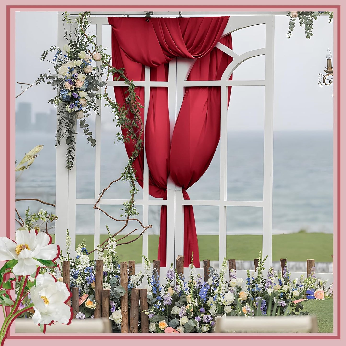 Horbaunal Burgundy Chiffon Fabric by The Yard, 1 Yard Continuous Sheer Fabric 59" Wide Soft Draping Fabric for Wedding Arch Draping Party Backdrop DIY Sewing