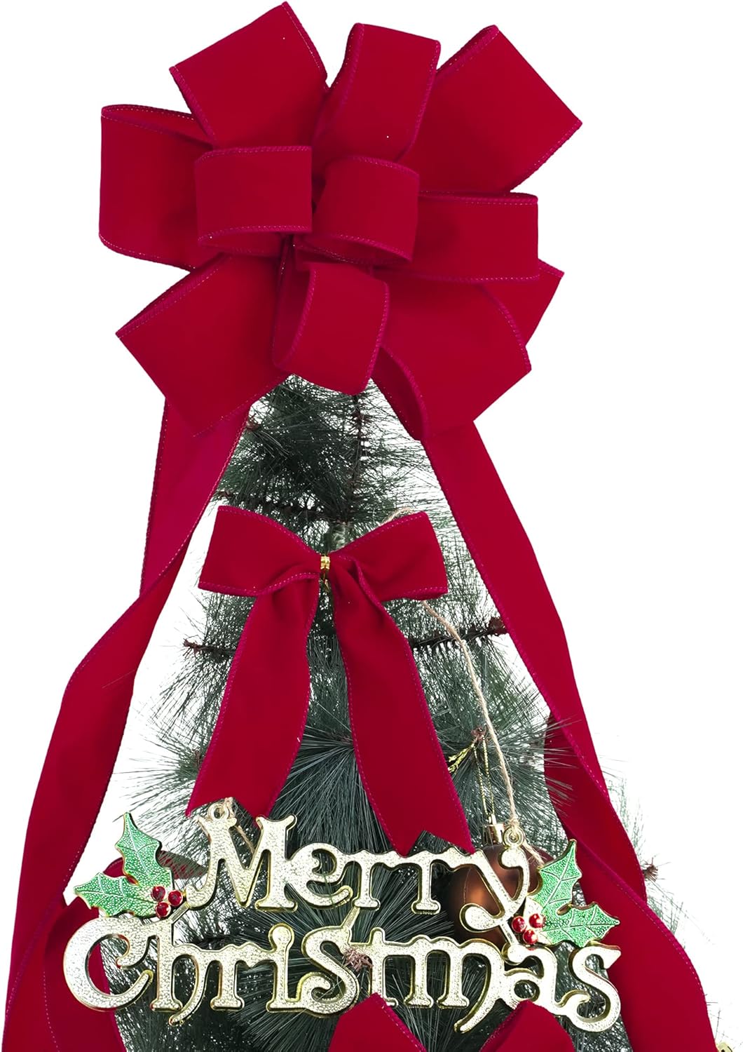 MEEDEE 1.5 Inch Velvet Wired Ribbon - 25 Yards Dark Red, Perfect for Christmas Tree, Wreaths & Bows
