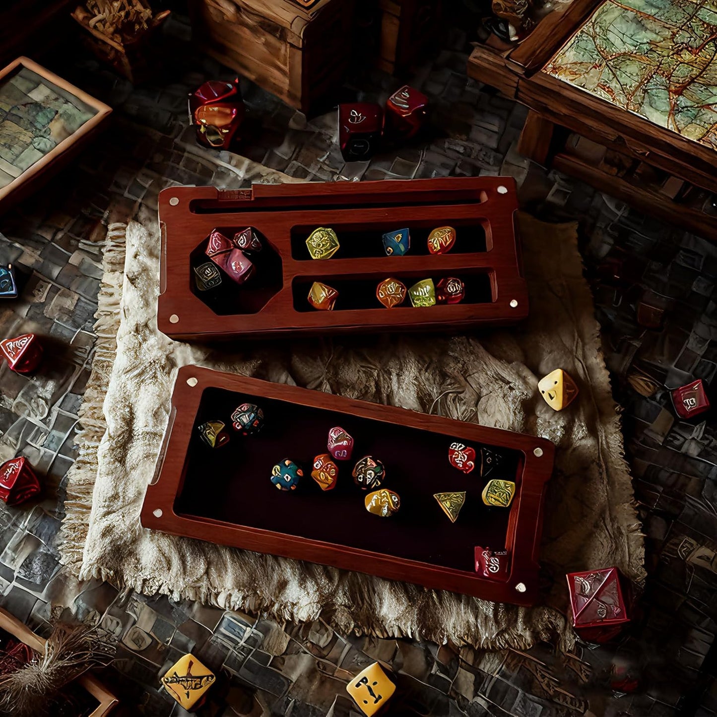 Wooden Dice Box DND Dice Holder 9.5 x 4 Inch Dice Storage Case RPG Dice Rolling Tray Travel Dice Organizer with Felt Lined Magnetic Lid D&D Accessories