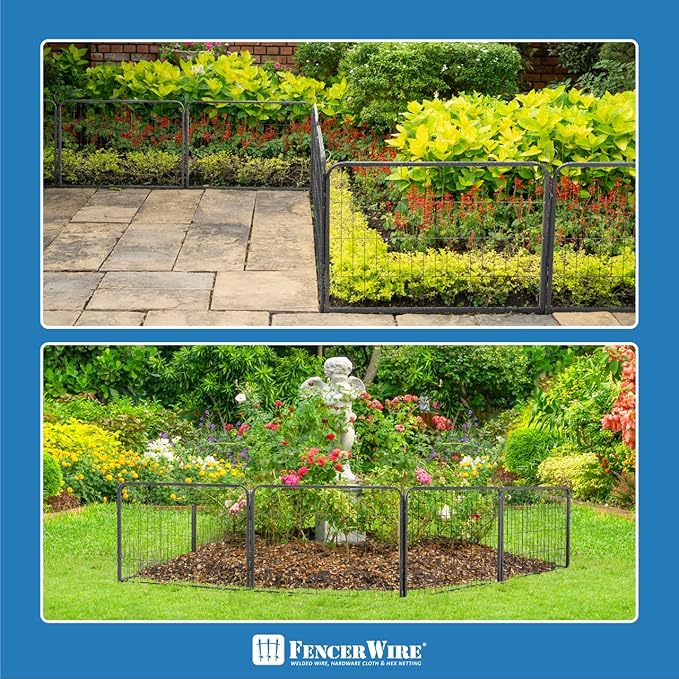 Fencer Wire Decorative Wire Fence, Panel Decor, Heavy Duty Iron Landscape Patio Flower Bed Animal Barrier Border Edging Section, Foldable Garden Fence for Yard for Dog Outdoor, 24 Inch x 21 FT