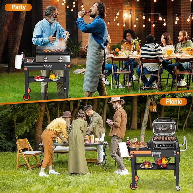 Outdoor Grill Cart - Foldable Grill Table, Blackstone Griddle Stand for 17"/22" Griddle, Portable Ninja Grill Stand with Large Space, Pizza Oven Stand, for Tailgating, Camping, RV