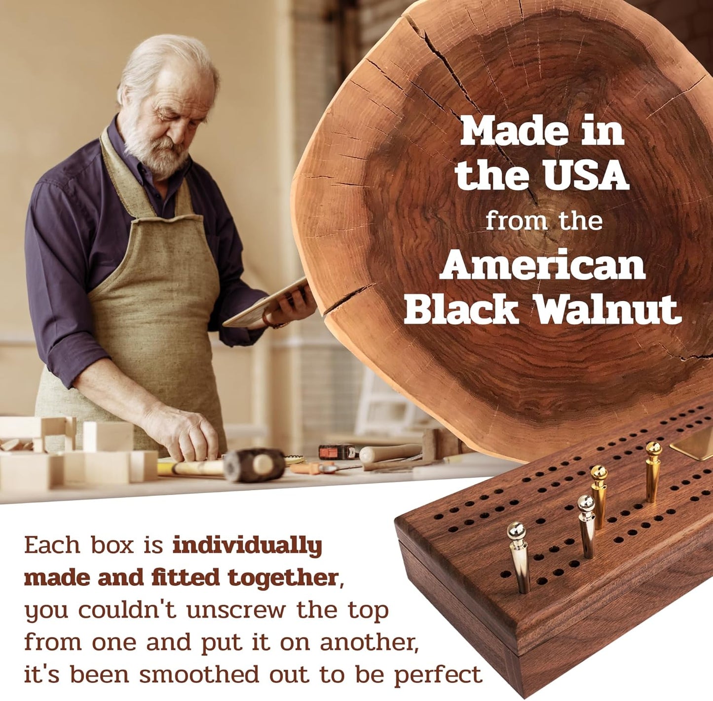 Alex Cramer Le Club Luxury Domino Set with Handcrafted Walnut Case and Cribbage/Counter Top - Tournament Quality 28 Indestructible (Domino Spinner Set with Brass Plate)