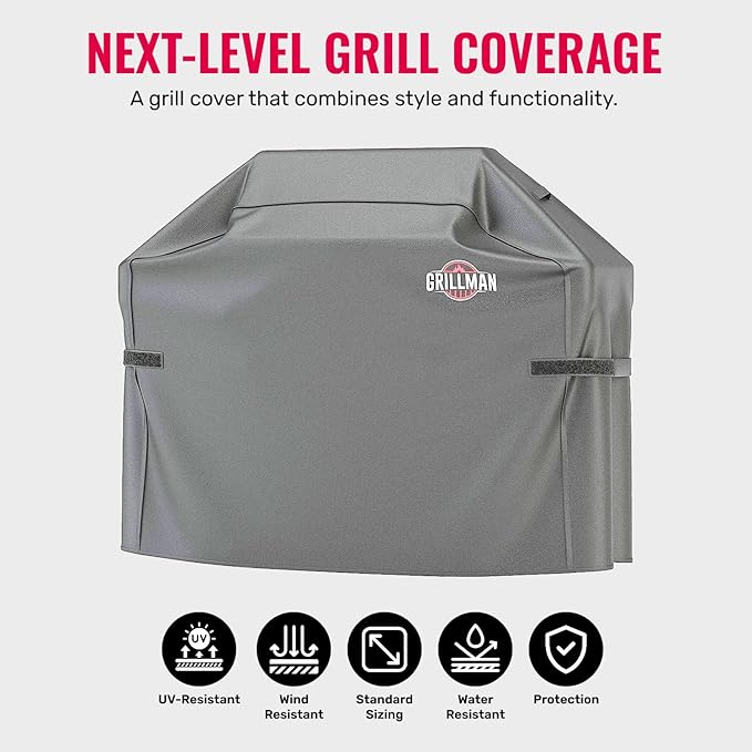 Grillman Grill Cover, BBQ Outdoor Grill Covers, Charcoal, Gas Grills, Waterproof, Rip-Proof, Weather-Resistant, Anti-UV, Barbecue Cover for Weber, Genesis, Charbroil, Nexgrill, etc (Gray, 58 Inch)