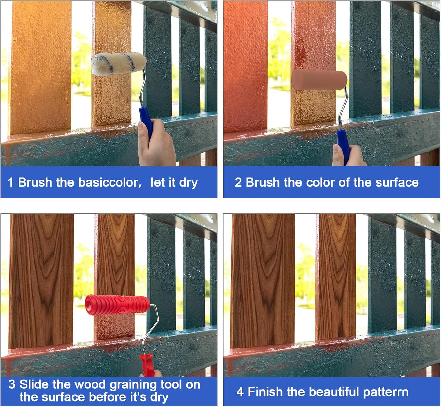 18PCS Wood Grain Tool, Wood Graining Tool Set with Extra 12pcs 4inch Paint Roller Kit with Tray,Rubber Wood Grain Roller Tool for Painting Look Like Wood,Natural Wood Grain Maker,DIY Room Art