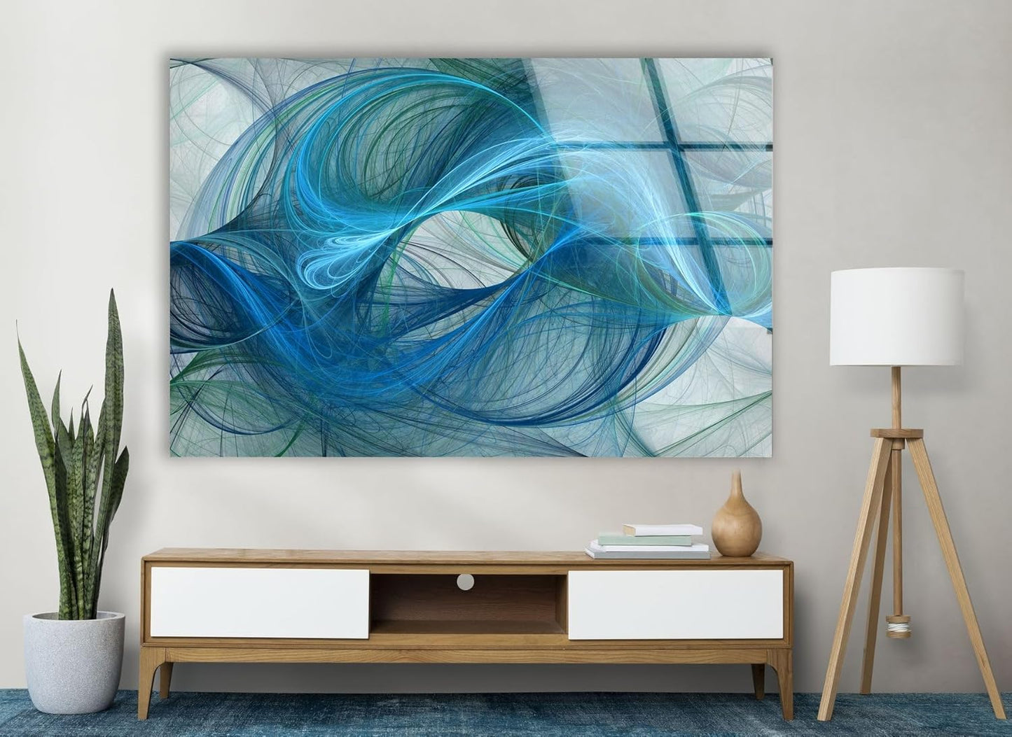 My Photostation.com 48Wx32H'' Blue Energy Abstract Wall Art – Fluid Motion Glass PrintTempered Glass Printing Wall Decor Large Wall Art Wall Hangings