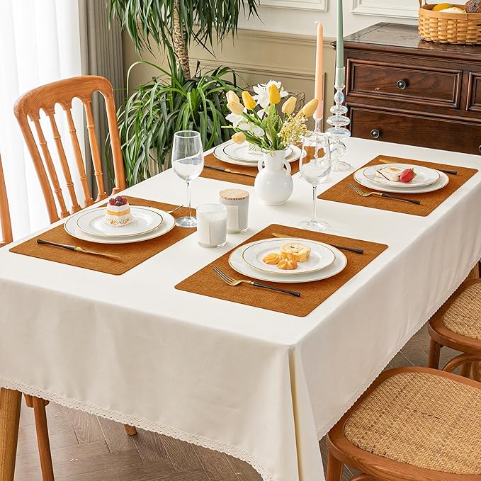 Romanstile Vinyl Placemats Set of 6-12 X 17 Inch - Heat Resistant Place Mats 100% Waterproof Oilproof Wipeable Reversible Faux Leather Table Mats for Kitchen, Dining, Party, Outdoor, Orange