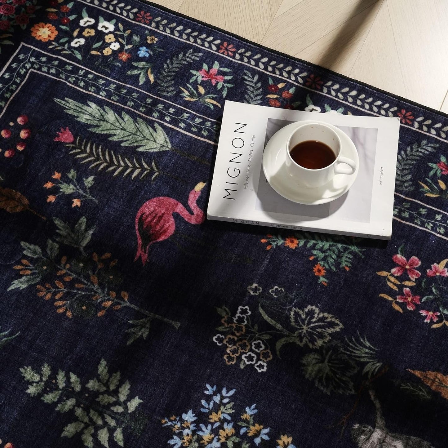 Rugcomf Area Rug 4x6 Rug Washable Boho Rugs Non Slip Low Pile Floral Animal Small Carpet for Bedroom, Bedside, Kids Room, Office, Dining Room (Blue)