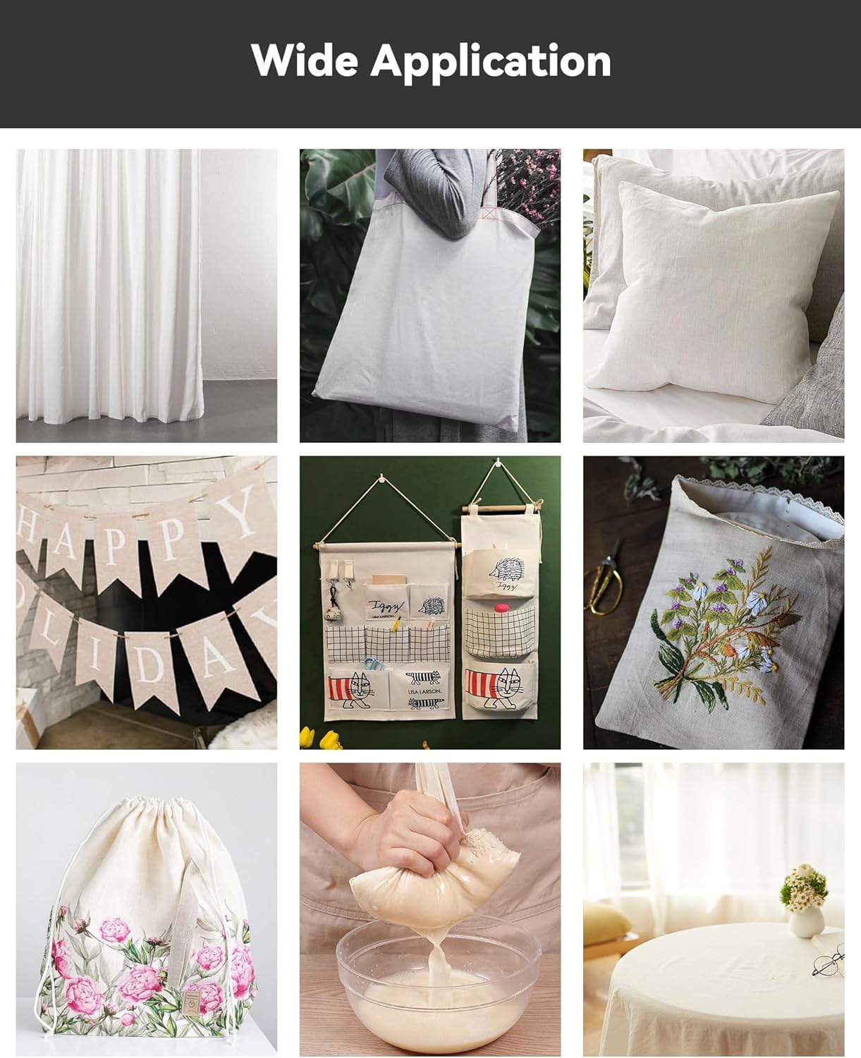 HOTGODEN Medium Weight 100% Cotton Muslin Fabric: 59 inch x 10 Yards Bleached Muslin Linen Fabric Material for Sewing Material Apparel Cloth