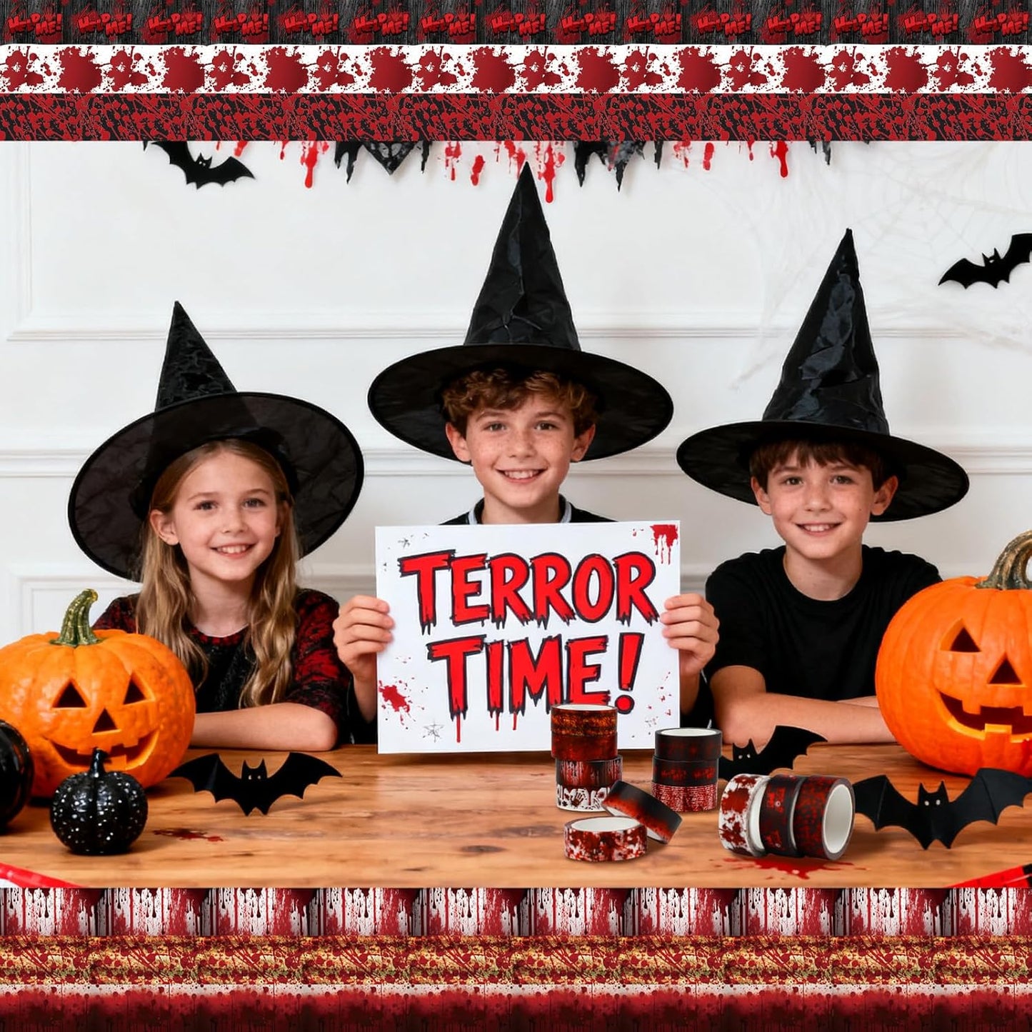 12 Rolls Halloween Washi Tape Bloody Printing Tapes Spooky Bloodstain Pattern Masking Tapes for Scrapbook Journal DIY Art Crafts Wrapping Decor 16.4FT