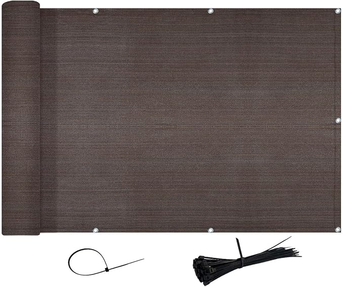 SUNNY GUARD 3'x16' Brown Balcony Deck Privacy Screen Fence, Apartments Railing Screen, Heavy Duty Wind Screen for Outdoor,Backyard,Patio,Deck Privacy(We Make Custom Sizes)