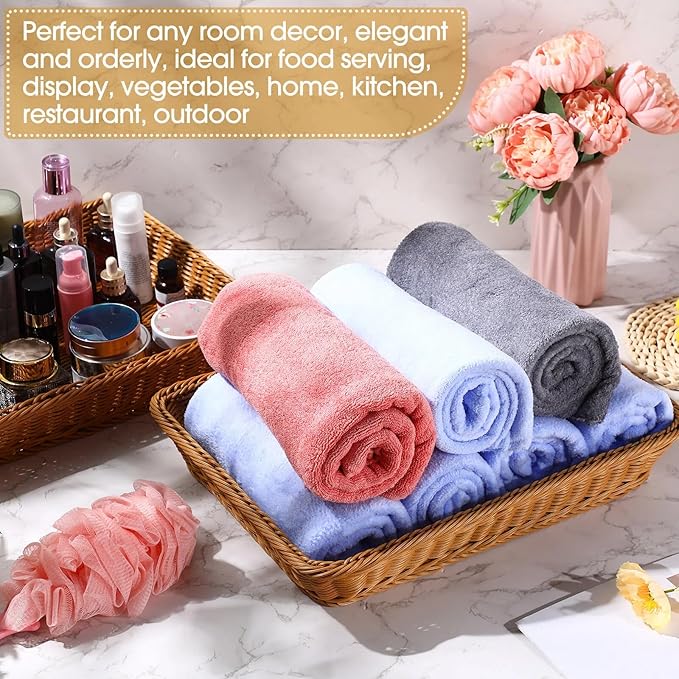 Eccliy 6 Pack Poly Wicker Bread Baskets 19 Inch Imitation Rattan Serving Trays for Bread Snacks Fruit Vegetables Tabletop Display Basket for Kitchen Restaurant Home Hotel