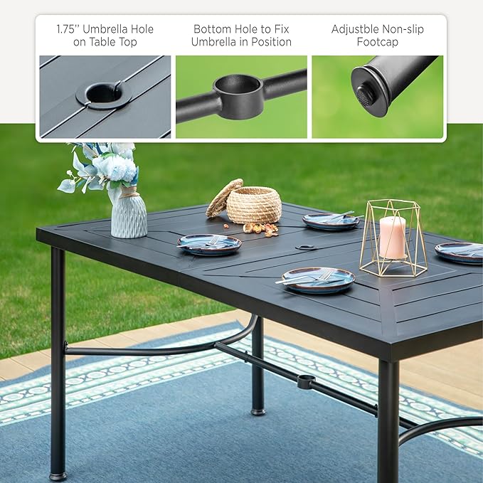 PHI VILLA Outdoor Dining Set for 6, All-Weather Patio Table and Chairs Set for 6, Heavy Duty Rectangle Patio Table Set for Deck, 6 Extra Large Outdoor Stationary Dining Chairs with Thick Cushions