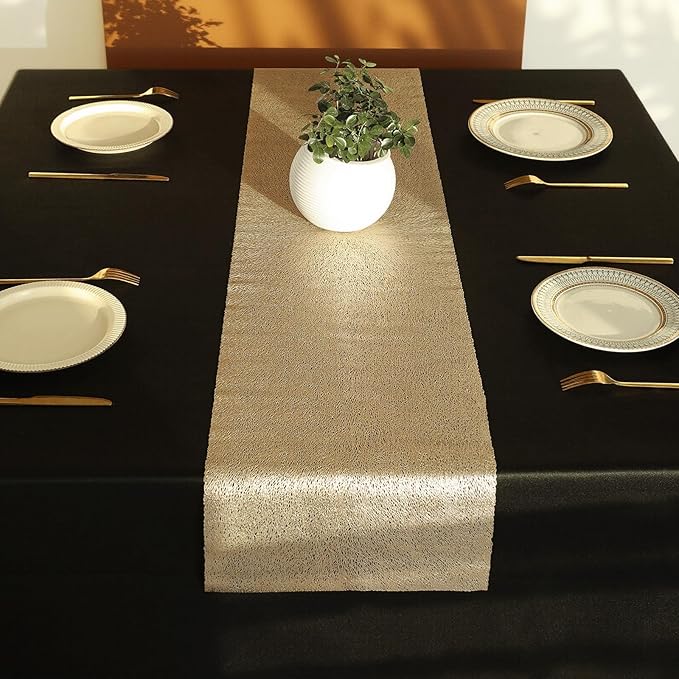 Fave Gold Table Runners 60 Inches Heat Resistant Table Runner Line Shaped Short Table Runner Washable Table Mats for Wedding Party Banquet Event Dining Decoration (Line )