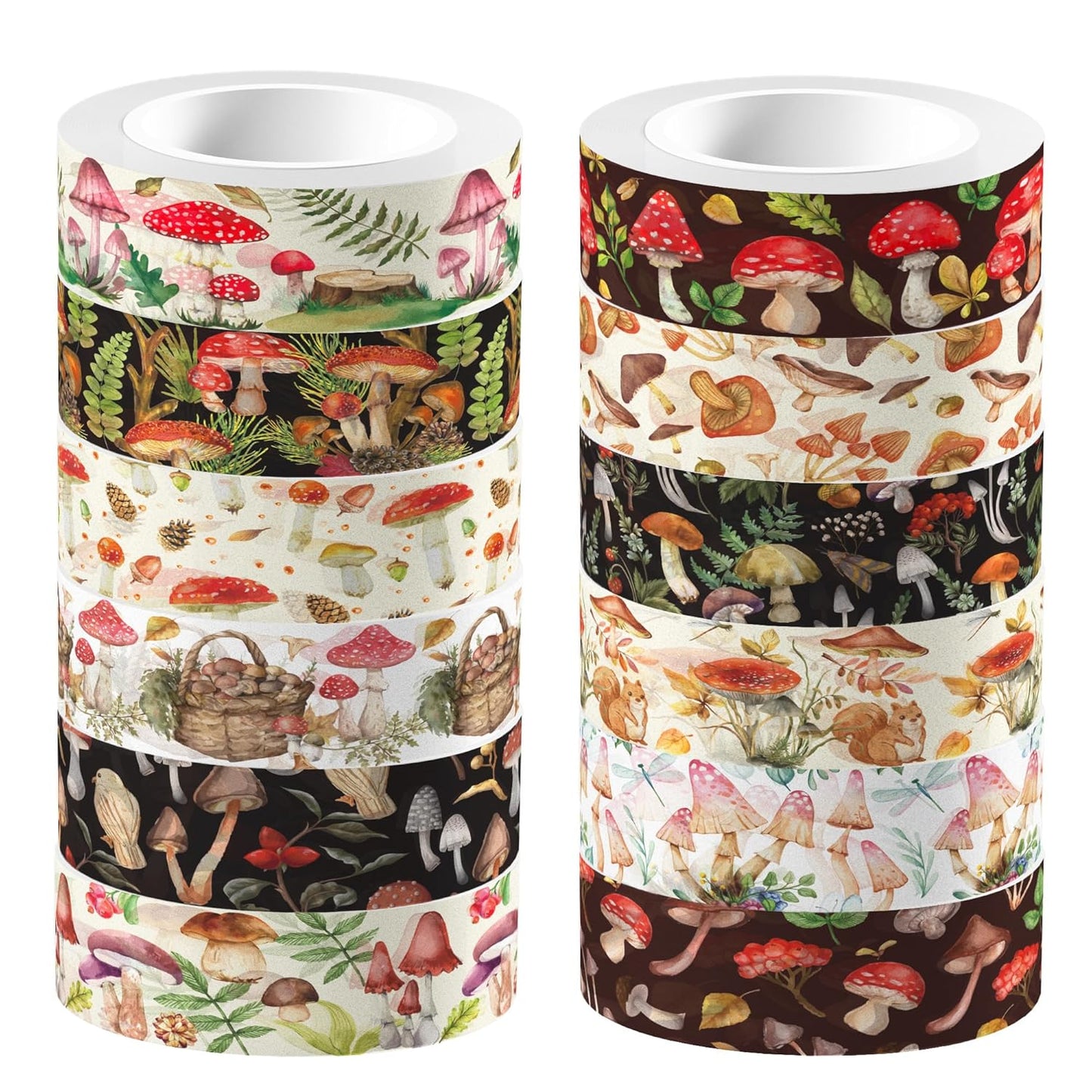 Adirasenotek 12 Rolls Mushroom Washi Tape Set,Vintage Washi Tape Decorative Paper Stickers Decorative Tape,DIY Art Crafts Wrapping Decor for Gifts Wrapping