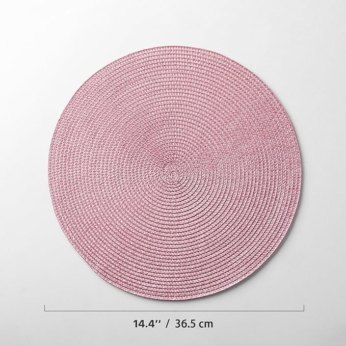 Round Placemats Set of 6 Plastic Woven Placemats Washable Wipeable Table Mats for Dining Table Heat Resistant Non-Slip Circle Place Mats (Lilac)