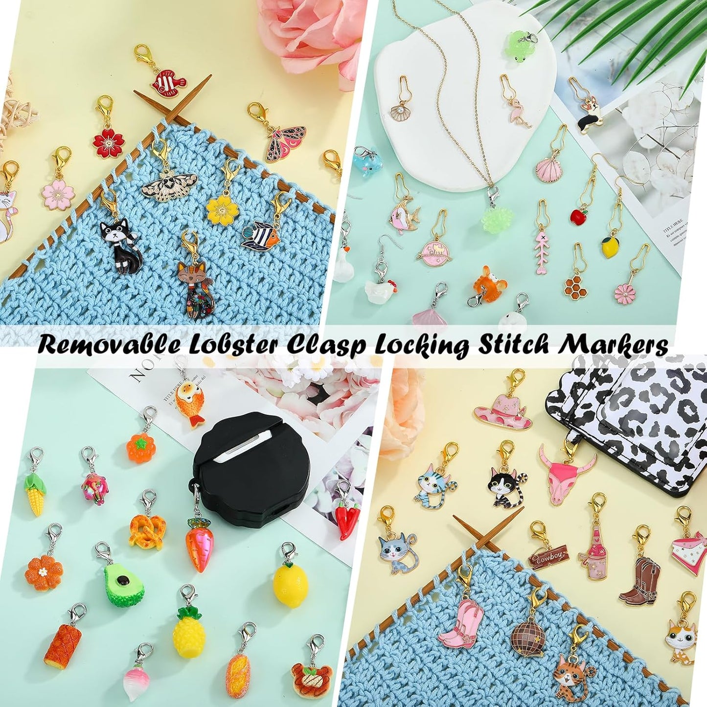 BEEFLYING 18Pcs Vegetable Stitch Marker Charms for Crocheting and Knitting, Resin Plant Crochet Knit Stitch Marker Pendant with Lobster Clasp for Sewing Quilting Handmade Jewelry