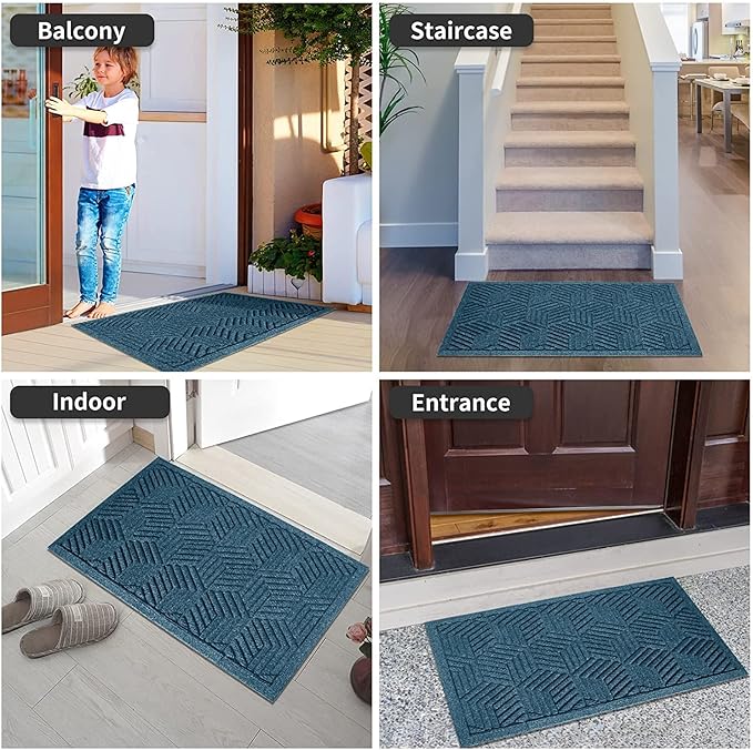 Yimobra Extra Large Door Mat 36x24, All-Season Waterproof Outdoor Mats for Front Door Entrance with Drainage Holes, Heavy Duty Non-Slip Doormat for Garage Patio Entryway Indoor, Blue