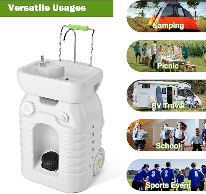 Yescom 45L Portable Sink Hand Wash Station with Foot Pump & Wheel 12Gallon Camping Sink with Soap Dispenser for Washing Hands, Fruits Ideal for RV Travel Outdoor Picnic Barbecue Party Food Booth