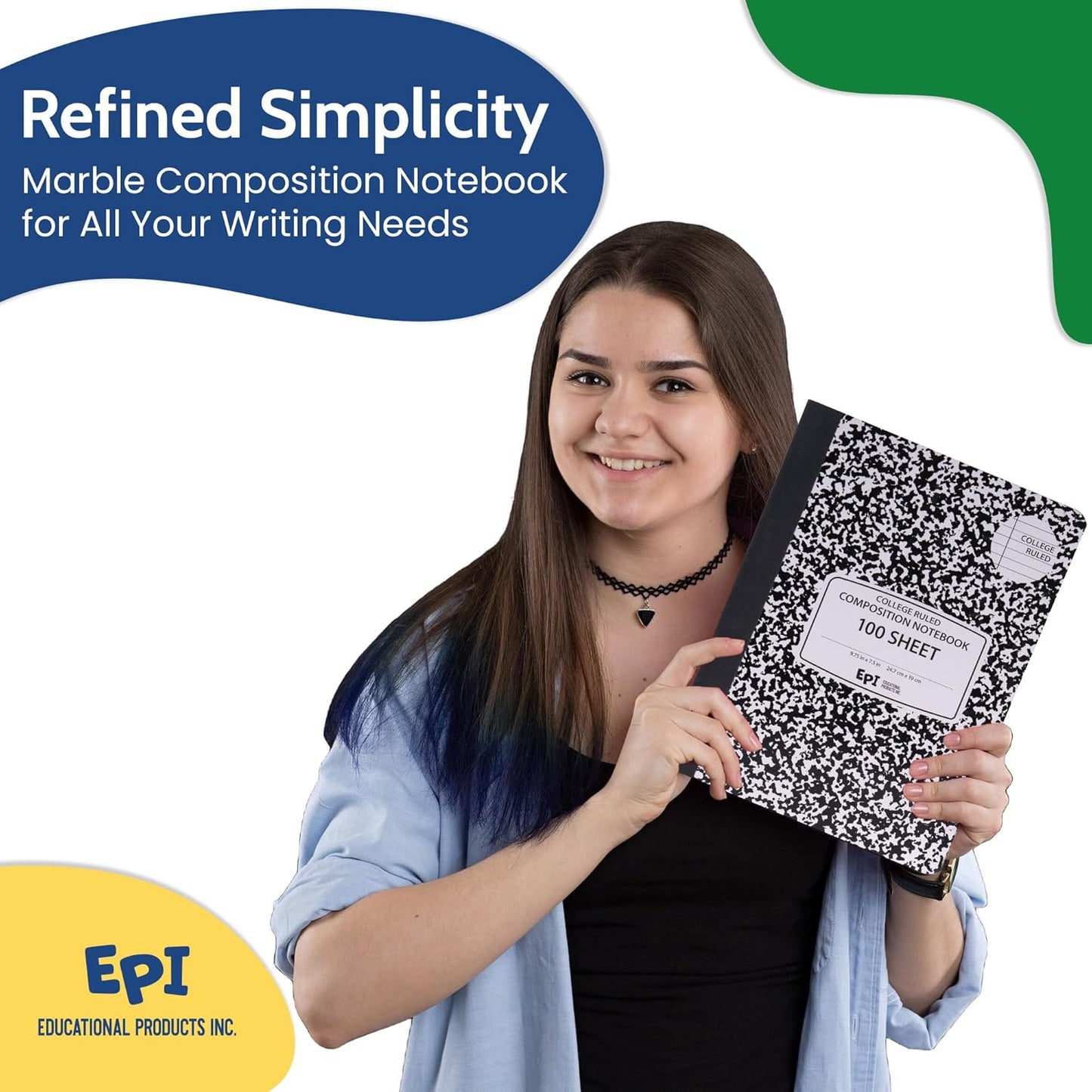 EPI Marble Hardcover College Ruled Composition Notebook | 200 Pages (100 Sheets), 9.75 x 7.5 in, Sturdy Sewn Binding | School, Office, Journaling, Notes - 4 Pack