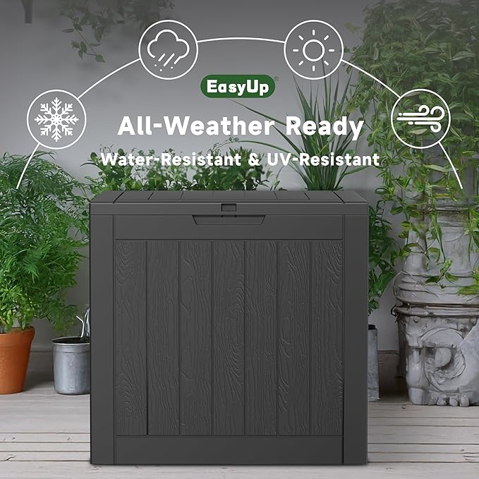 EasyUp 30 Gallon Outdoor Storage Box Waterproof, UV Resistant Outdoor Deck Box, Resin Lockable Deck Boxes for Garden Tools Equipment and Cushions, Black