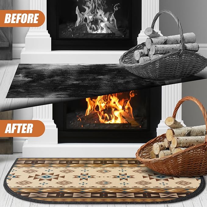 Demissle Cabin Fireplace Hearth Rug Fireplace Mats Cabin Southwestern Fireproof Rug Fire Resistant Mat for Wood Stove Floor for Kitchen Indoor Outdoor(24 x 36 Inch,Cute)