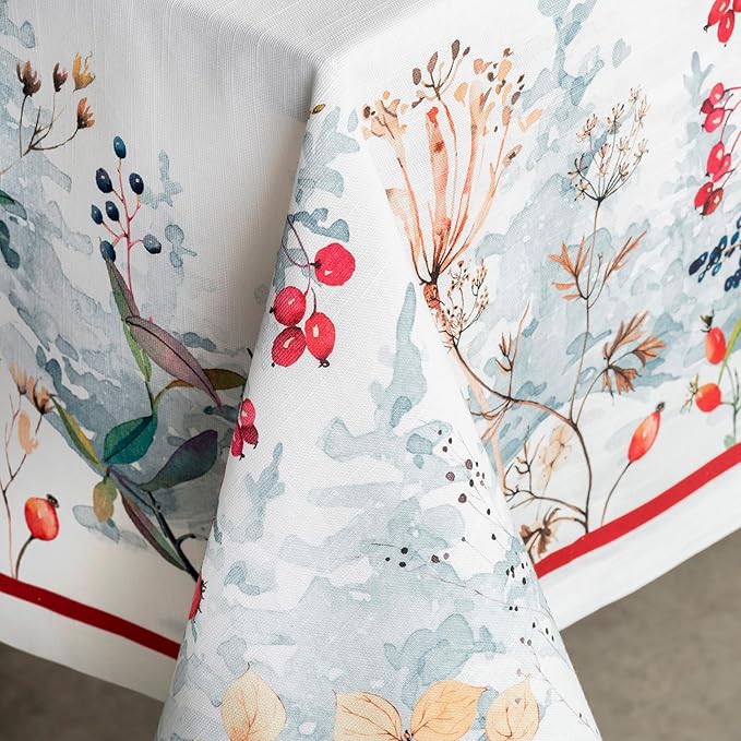Maison d' Hermine Table Cloth Rectangle Table 100% Cotton 60 x 120 Inches Fall Tablecloth Reusable Everyday Use for Thanksgiving Christmas Decorations Dining Farmhouse Party (Morzine)