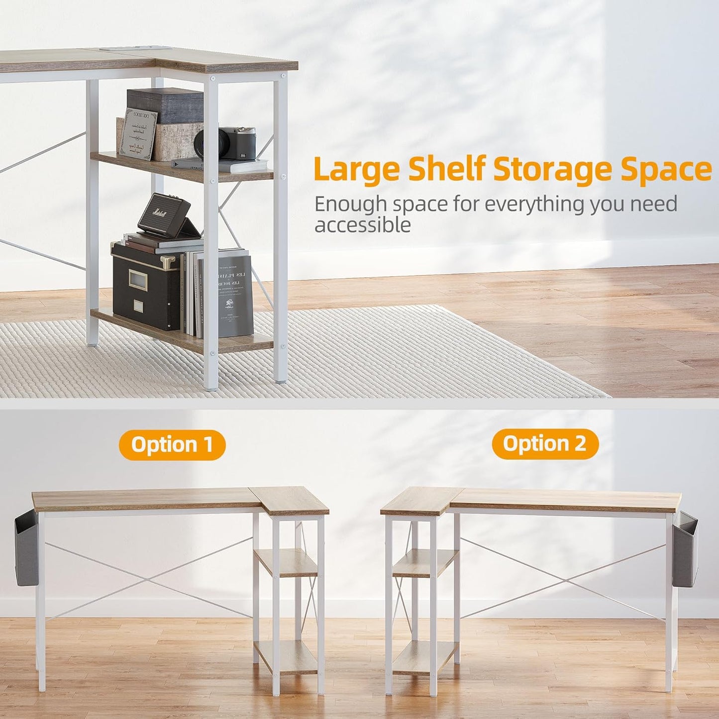 TIQLAB L Shaped Computer Desk with Power Outlets, 40 Inch Small Corner Desk with Reversible Shelves, Gaming Desk Computer Table Study Writing Table for Home Office Bedroom Small Space, Maple